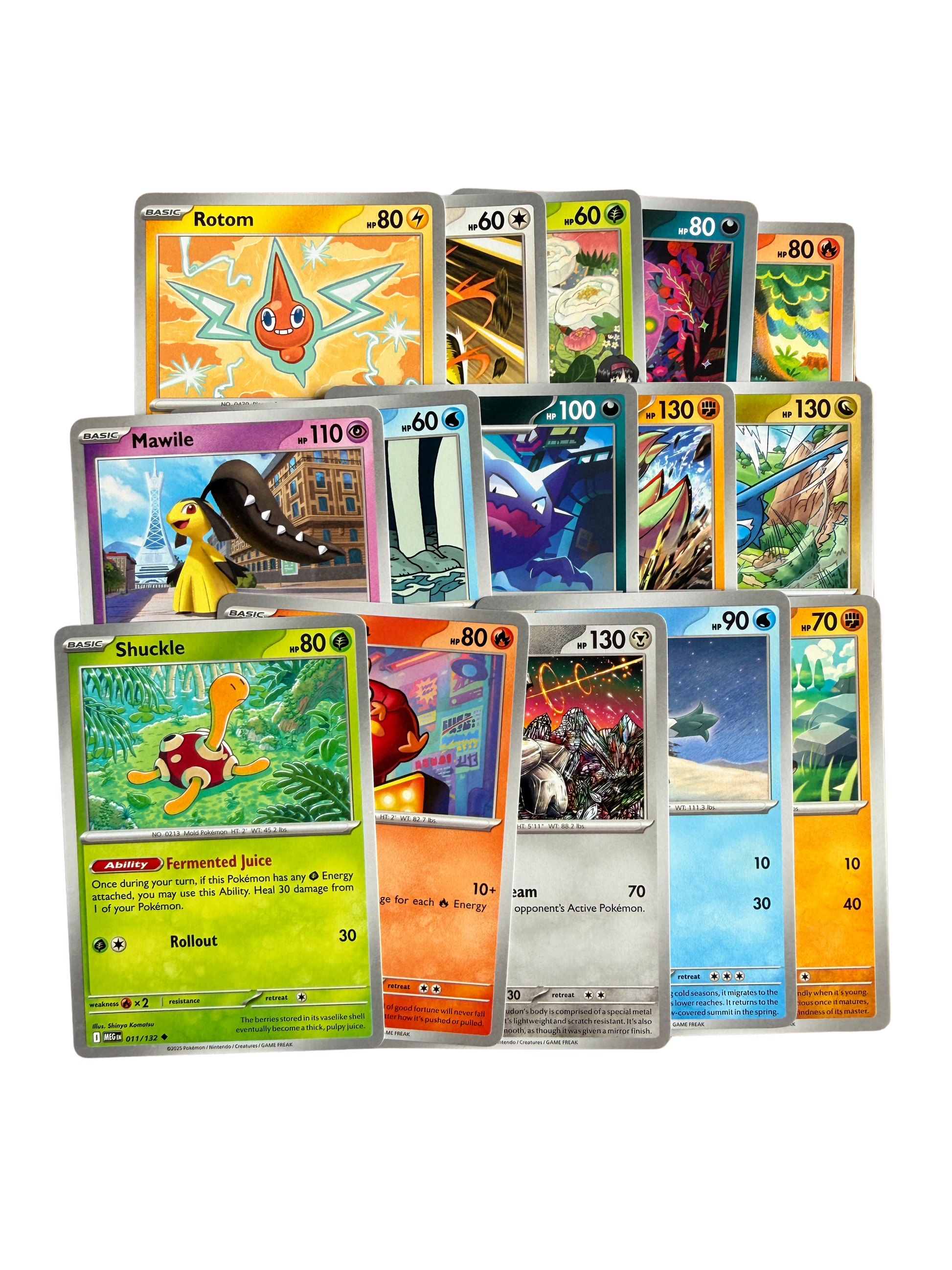 Pokémon starter taste pack cards spread out – commons, uncommons and holo included