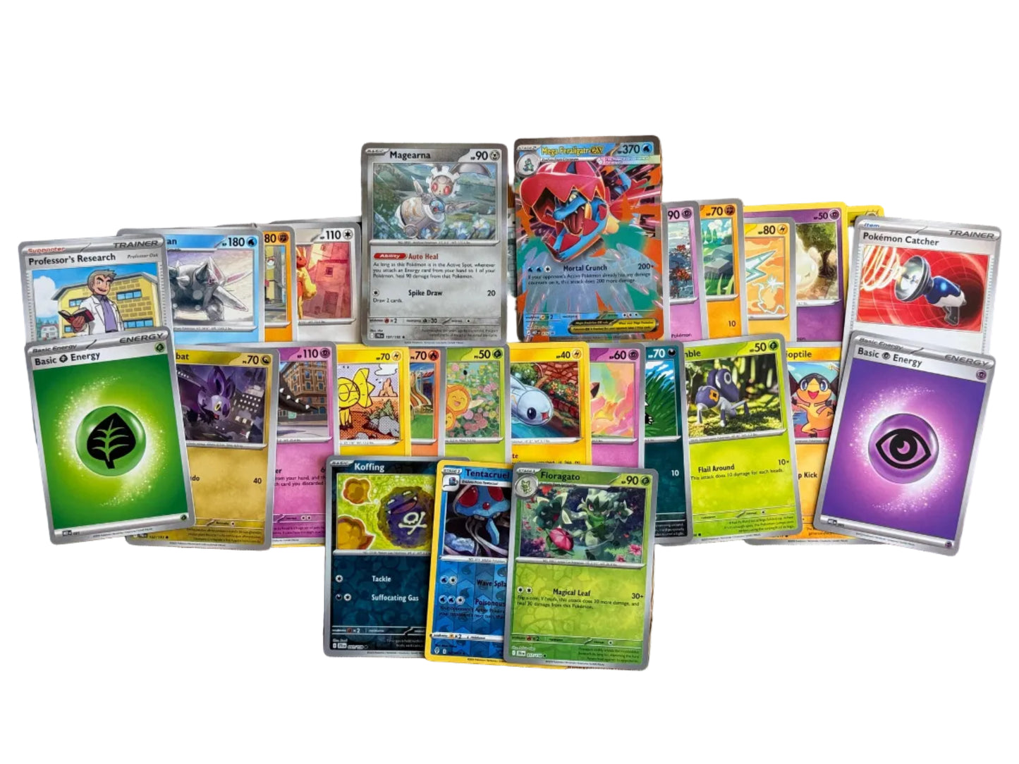 Collection of Pokemon trading cards on a white background