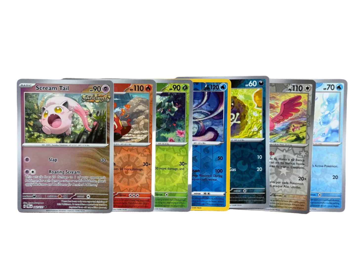 Collection of trading cards on a white background