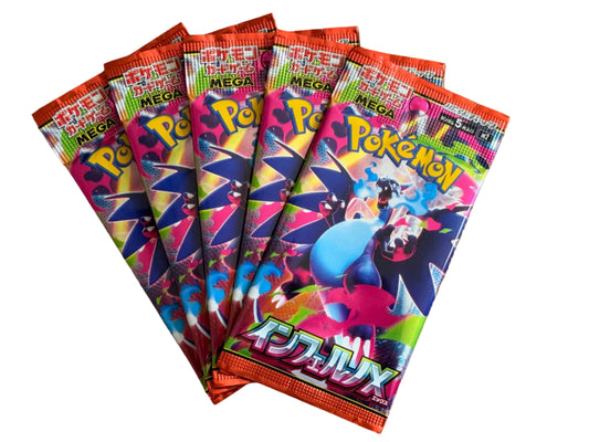 Collection of colourful Pokémon trading card booster packs with a white background