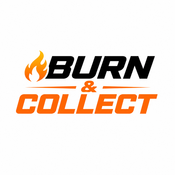 Logo with 'Burn & Collect' text and a flame icon on a white background